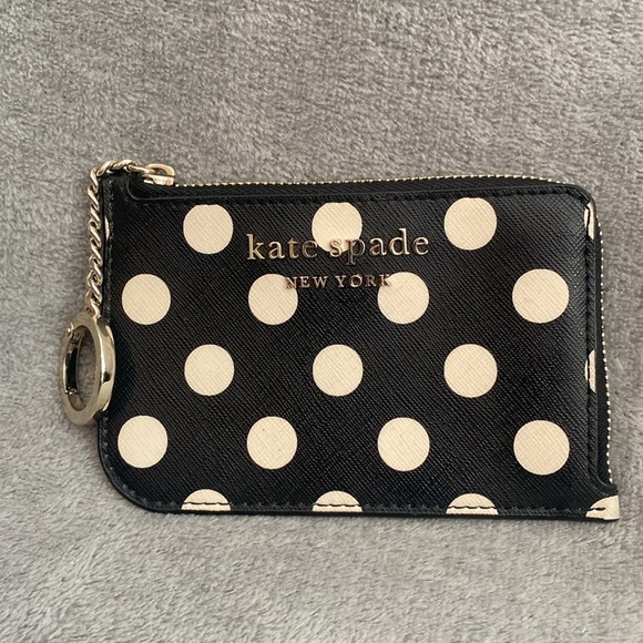 ♠️KATE SPADE ♠️Black Multi Picture Dot Medium L-Zip Cardholder/NWOT - Picture 4 of 5